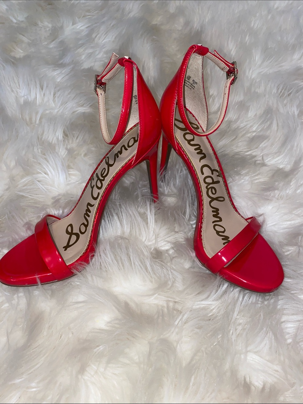 Red ankle strap heels